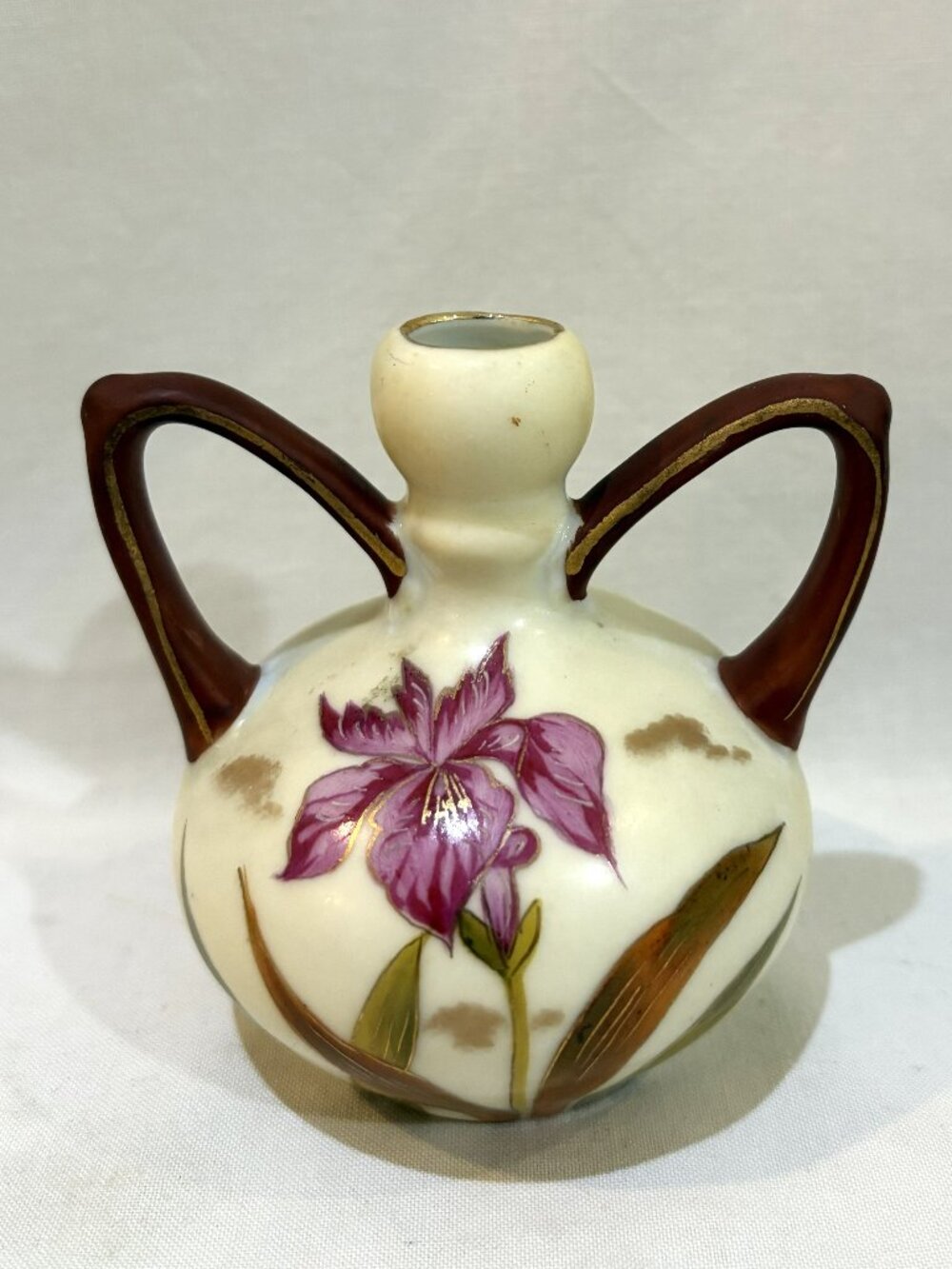 VTG Porcelain Hand Painted Double Handle Bud Vase